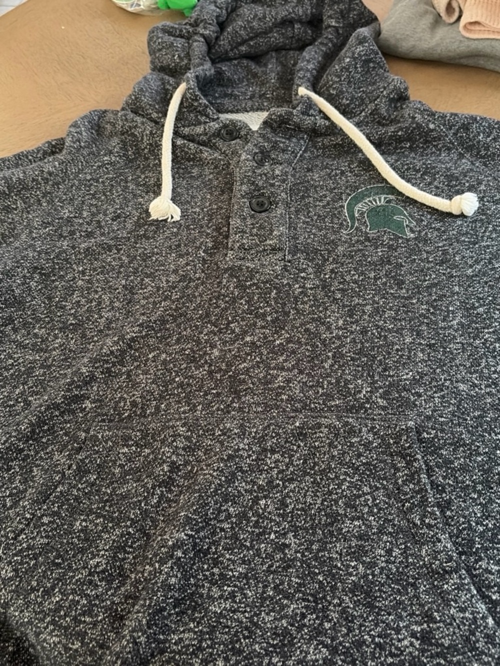 Dark Heather Gray Pullover Hoodie with Michigan state logo size M